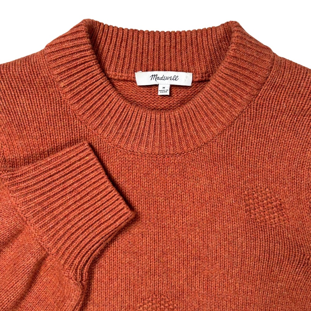 Madewell Dotted Eaton Puff-Sleeve Pullover Sweater Women Medium Heather Redwood